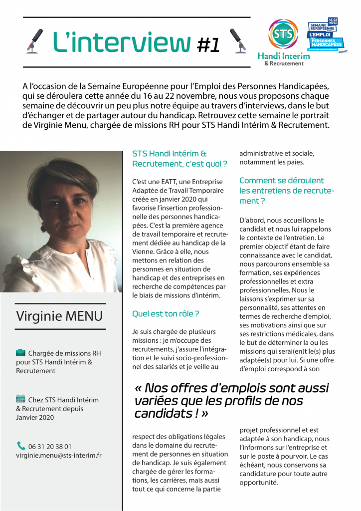 Actualités - 1ère page de l'interview de Virginie Menu